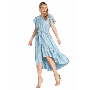 Rochie M1179 - imprimeu floral - volane - albastra - material de calitate - viscoza - imagine
