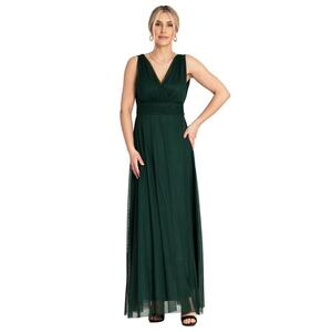 Rochie maxi de seara - cu volane - verde - poliester/elastan - imagine