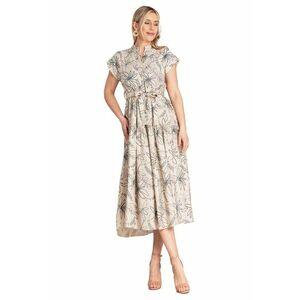 Rochie lunga imprimeu floral - bej - guler ridicat - viscoza/nylon - imagine