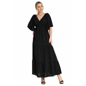 Rochie lunga cu volane - neagra - poliester - imagine
