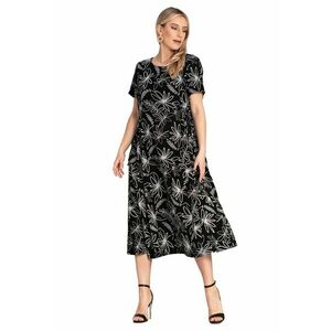 Rochie simpla - cu imprimeu floral - legaturi laterale - neagra - viscoza/nylon - imagine
