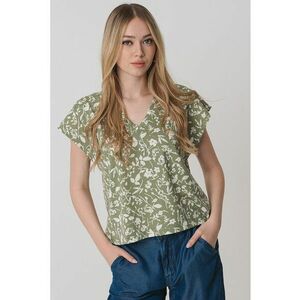 Tricou cu model floral si decolteu in V imagine