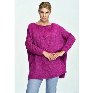 Pulover supradimensionat tricotat - decolteu barca - fucsia - lana - imagine