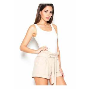 Pantaloni scurti dama bej - talie stransa - buzunare laterale - viscoza - imagine