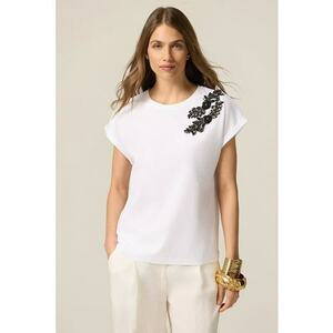 Tricou de bumbac cu aplicatie florala imagine