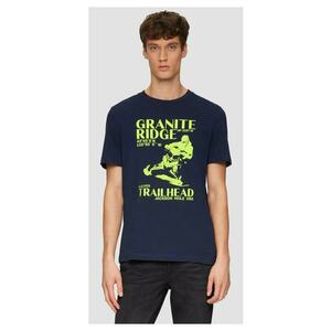 Tricou barbati cu maneca scurta - imprimeu in partea din fata si croiala Regular Fit - Bleumarin inchis - imagine