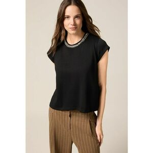 Tricou de bumbac cu decolteu cu strasuri imagine