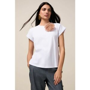 Tricou cu decolteu rotund si aplicatie florala imagine