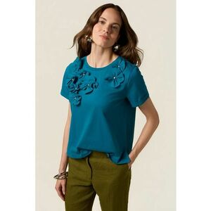 Tricou de bumbac cu aplicatii florale imagine