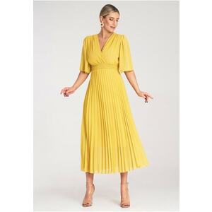 Rochie plisata - galbena - viscoza - imagine