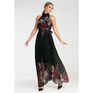 Rochie maxi neagra - plisata - poliester - fara maneci - imagine