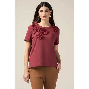 Tricou de bumbac cu aplicatii florale imagine