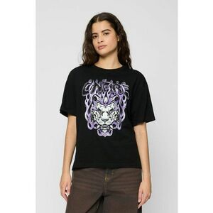 Tricou cu imprimeu grafic si decolteu la baza gatului imagine