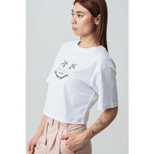 Tricou crop cu imprimeu text Babele imagine