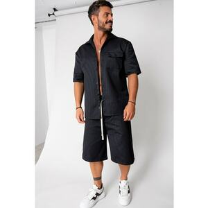 Set camasa maneca scurta si pantalon scurt Oversized Black 16790 imagine