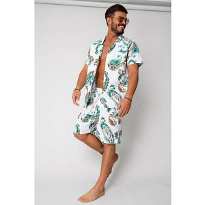 Set camasa si pantalon scurt din In imprimat White 16772 imagine