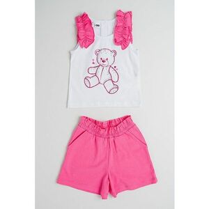 Set de top cu model - aplicatii cu volane si pantaloni scurti cu model uni - 2 piese imagine