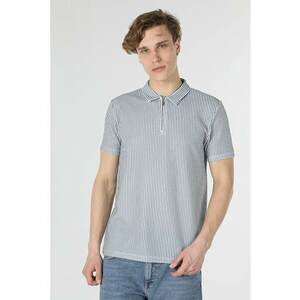 Tricou polo cu dungi si fermoar scurt imagine
