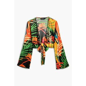 Bluza crop de plaja cu imprimeu tropical si design innodat imagine