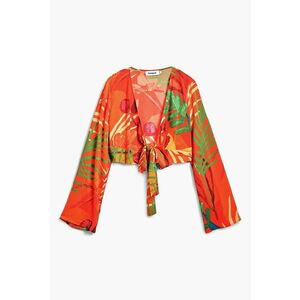 Bluza crop de plaja cu imprimeu tropical si design innodat imagine