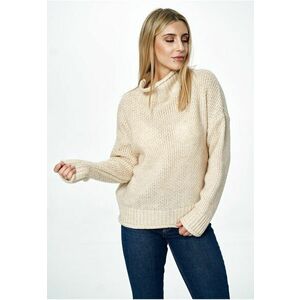Pulover supradimensionat - guler inalt - bej - material tricotat cu lana - imagine