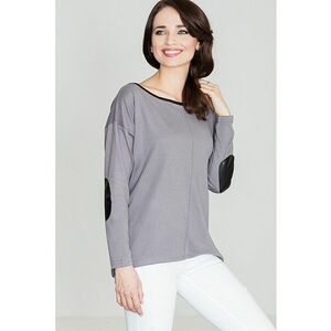 Pulover dama K118 - gri - poliester - elastan - acril - decolteu semicircular - maneci lungi cu petice decorative imagine