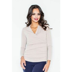 Pulover dama plic - bej - material tricotat - maneci lungi - imagine