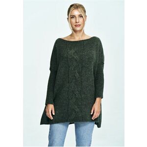 Pulover supradimensionat decolteu larg - impletituri - verde - tricotaje cu lana - imagine