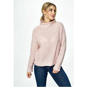 Pulover supradimensionat guler inalt - roz deschis - tricotaj moale - lana - imagine