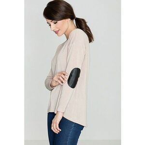Pulover dama - model K118 - decolteu semicircular - maneci lungi - bej/ negru - poliester 80% - elastan 5% - acril 15% imagine