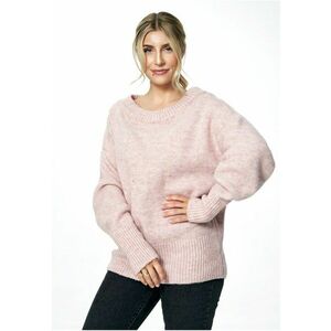 Pulover supradimensionat roz deschis - guler barca - material tricotat cu lana - imagine