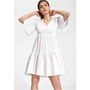Rochie mini bumbac 100% - alb - croi evazat - maneci scurte - imagine