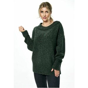 Pulover dama oversize - guler barca - masliniu inchis - material tricotat cu lana - imagine