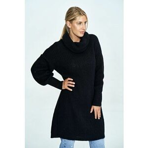 Pulover supradimensionat - negru - guler inalt - tricotaj de lana - imagine