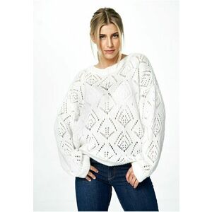 Pulover dama oversize ajurat - decolteu barca - alb - imagine
