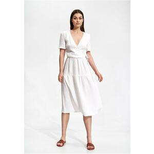 Rochie midi bumbac 100% - alb - design minimalist - maneci scurte imagine