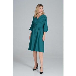 Rochie midi verde - cu nasturi - maneci 3/4 - poliester - imagine