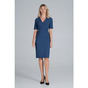 Rochie creion albastra - cu maneca scurta - poliester imagine