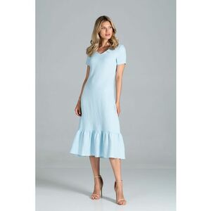Rochie midi albastru deschis - volane - maneci scurte - bumbac imagine