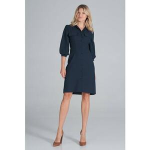 Rochie - camasa - maneci bufante 3/4 - albastru - poliester imagine