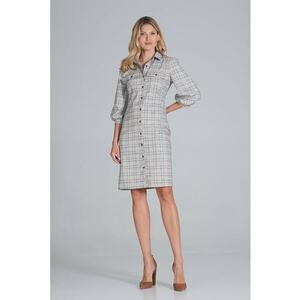 Rochie camasa M849 - carouri - poliester - gri imagine