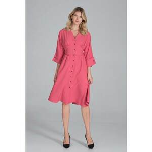 Rochie midi M843 - roz - cu nasturi - maneci 3/4 - poliester - imagine
