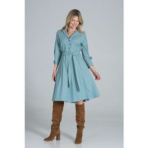 Rochie camasa midi cu centura verde - bumbac 100% imagine