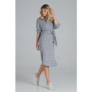 Rochie midi gri cu dungi - maneci lungi - poliester - imagine