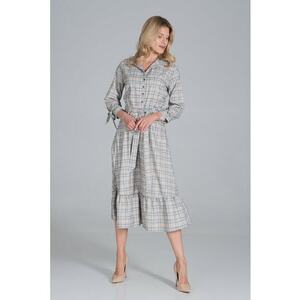 Rochie camasa M840 Tipar 121 - cu curea - croi evazat - bej - poliester 100% imagine