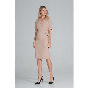 Rochie creion bej - midi - cu decolteu plic - maneci scurte - 100% poliester imagine