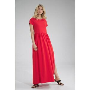 Rochie lunga rosie - bumbac - cu fanta imagine