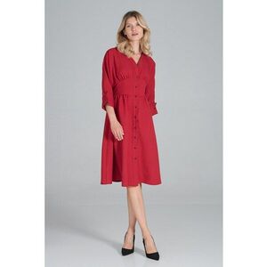 Rochie midi M843 - maneci 3/4 - decolteu in forma de inima - burgundy - poliester imagine