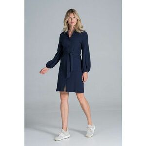 Rochie - maneca lunga - bleumarin - bumbac imagine