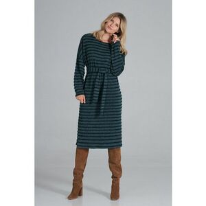 Rochie midi verde cu dungi - tricotata - maneci lungi - poliester - imagine